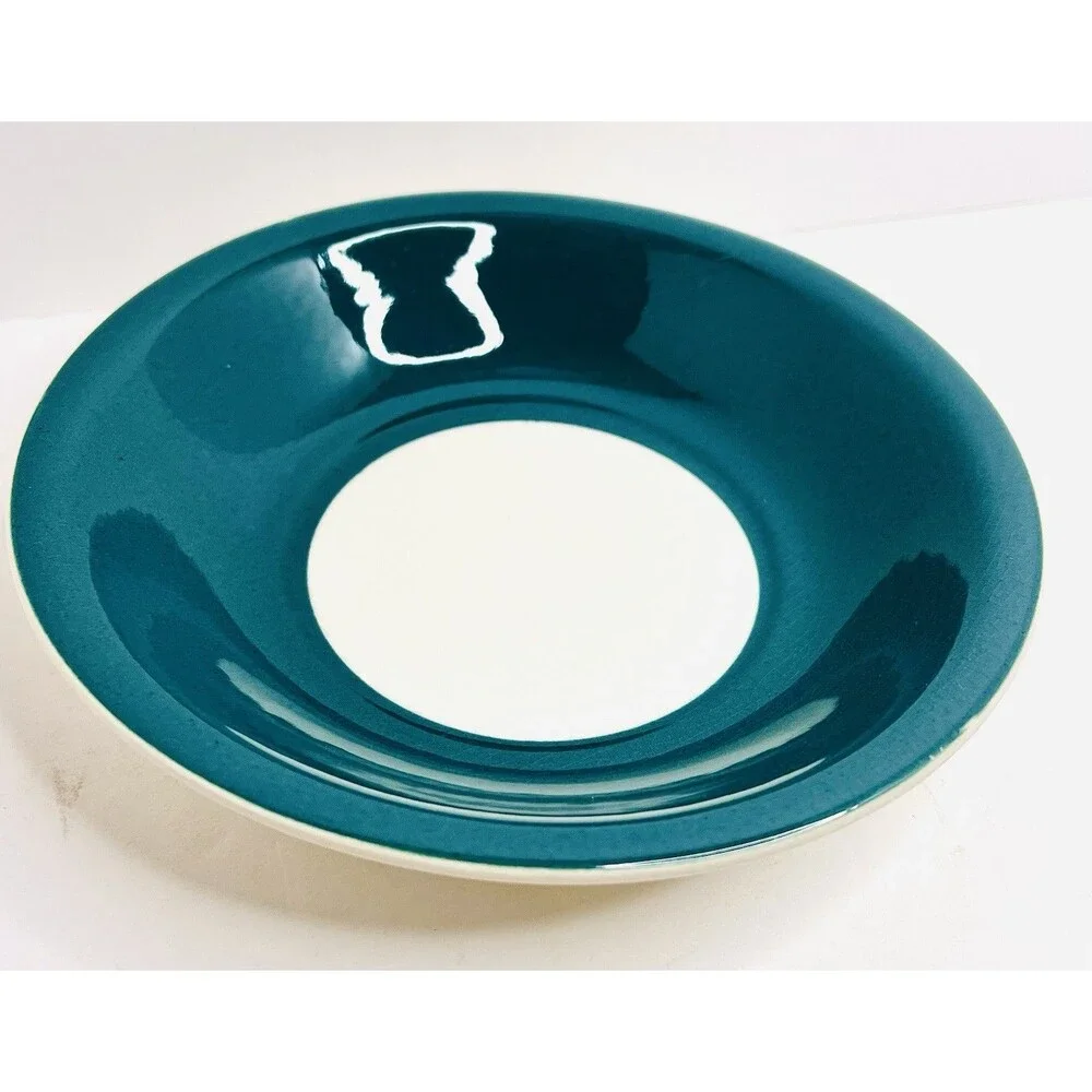Set of 4 Vintage Teal Blue Wide Rim Pasta Soup Salad Bowls 7.5” Stoneware